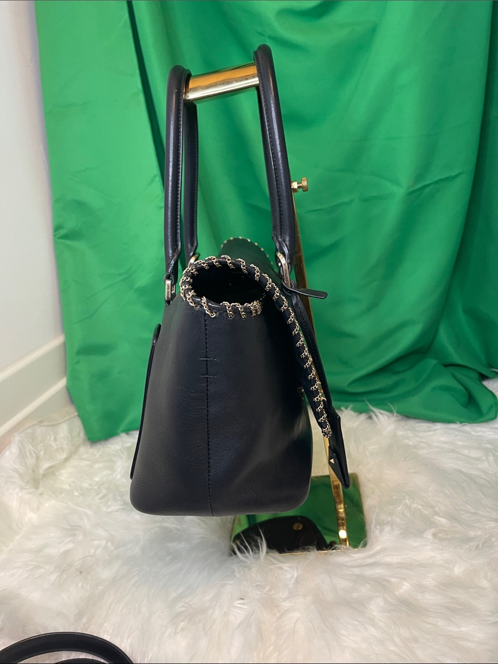 Valentino Garavani Black Leather Demilune Whipstitch Satchel Bag - Picture 4 of 16